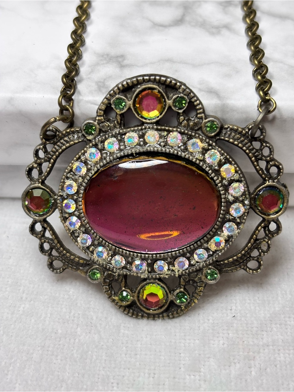 Handmade Swarovski Vitrail Crystal Statement Pendant Necklace 20”